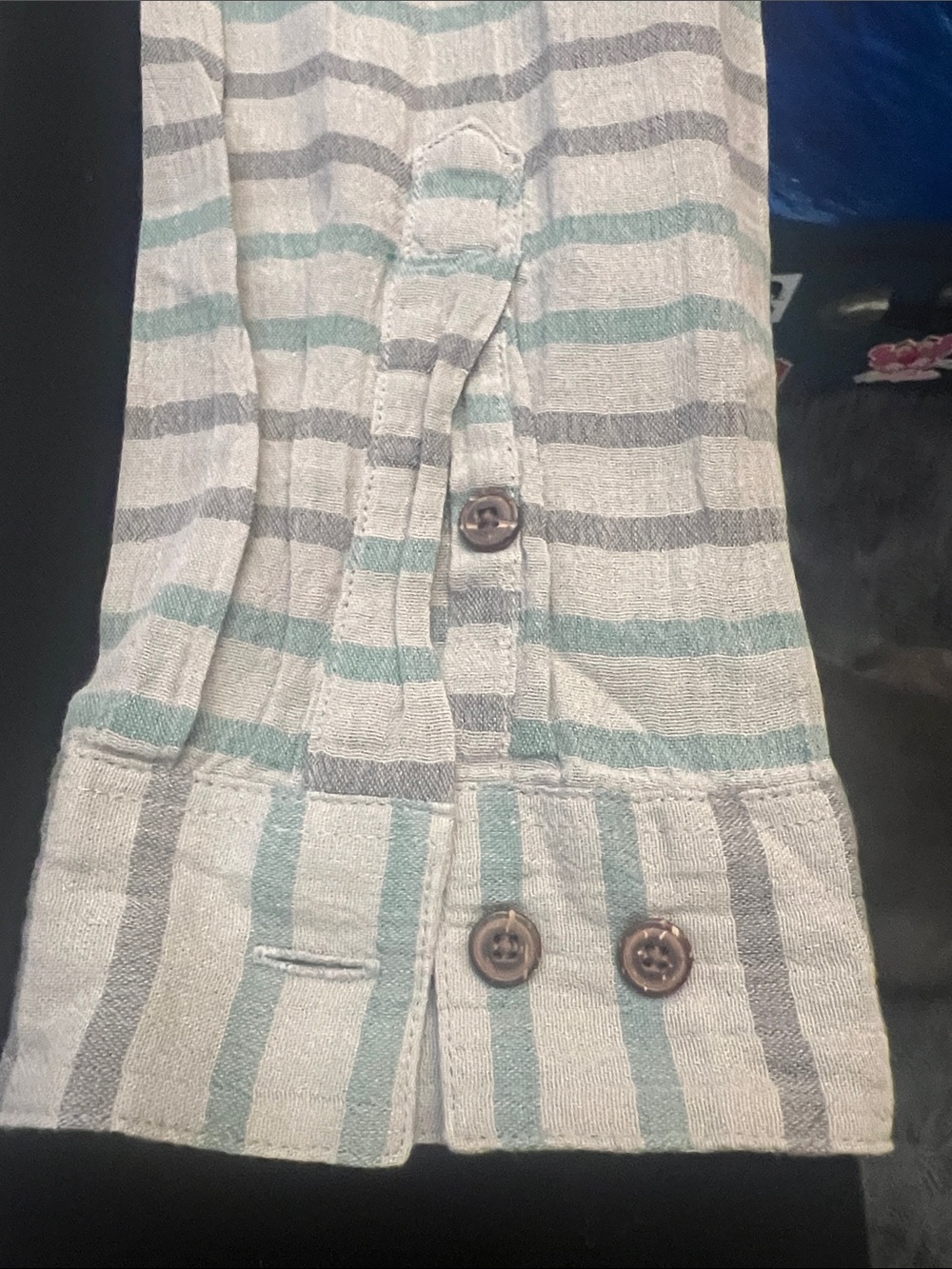 Patagonia organic cotton long sleeve Striped Hooded Pullover - Gray & Mint - Picture 4 of 12